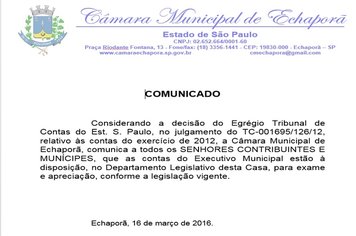 Contas da prefeitura de 2012